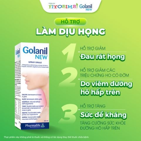 TPBVSK Golanil New - Xịt Họng Hỗ Trợ Làm Dịu Họng, Giảm Ho Do Viêm Đường Hô Hấp Trên