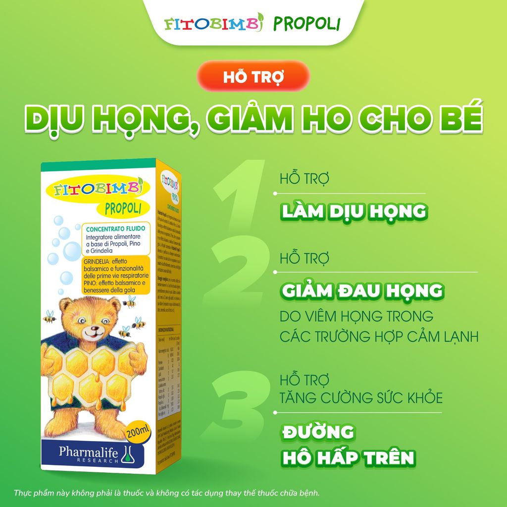 Fitobimbi Propoli - Siro hỗ trợ giảm ho do cảm lạnh cho bé