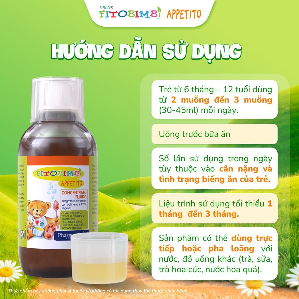 Siro ăn ngon 3 tác động TPBVSK Fitobimbi Appetito