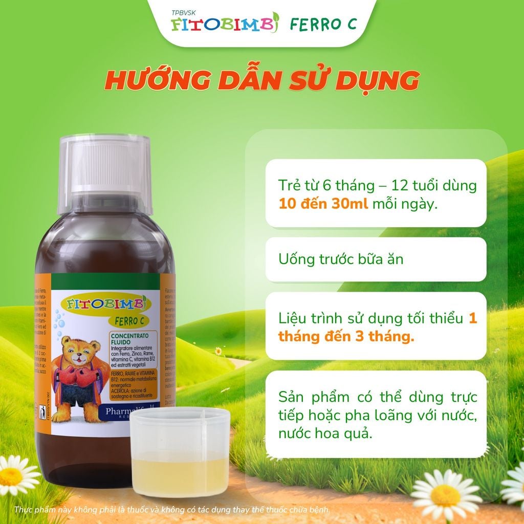 TPBVSK Kẽm sắt song hành Fitobimbi Ferro C - Bổ sung đồng thời Kẽm + Sắt cho bé