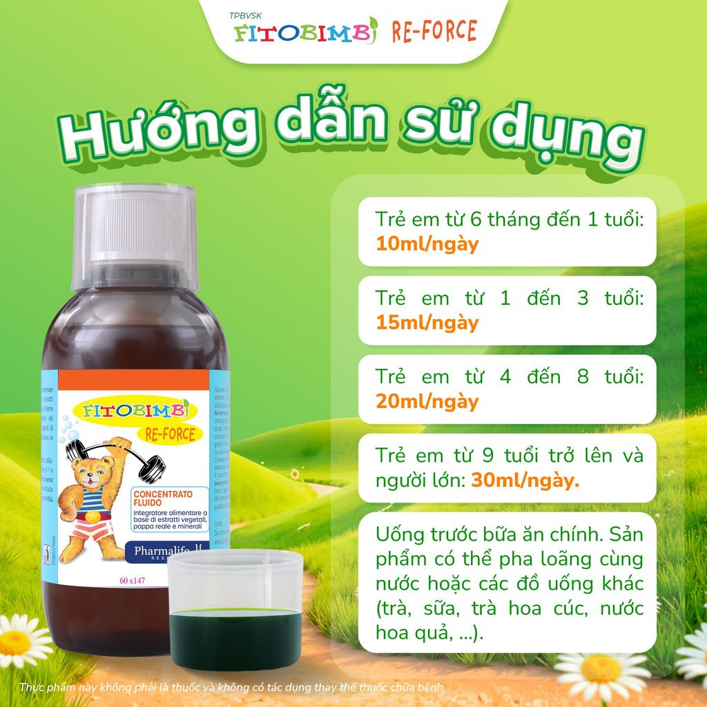 TPBVSK Fitobimbi RE-FORCE - Hỗ trợ trẻ tăng đề kháng, giảm mệt mỏi, bổ sung khoáng chất