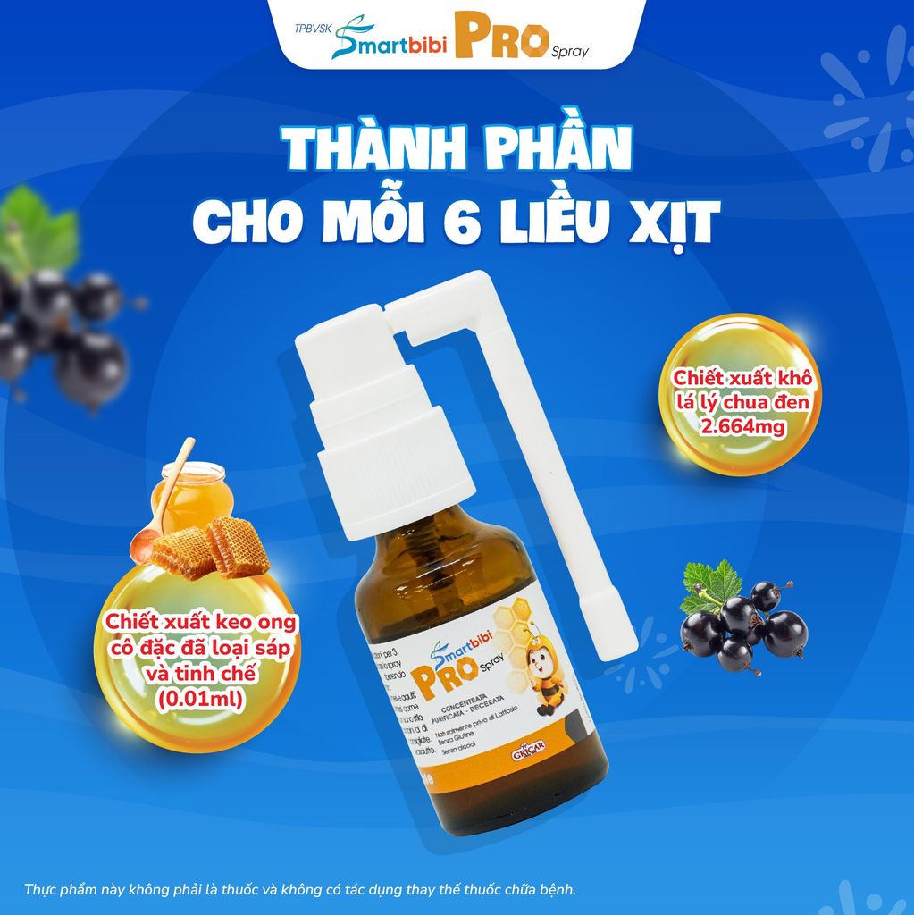 TPBVSK Smartbibi Pro Spray - Xịt họng keo ong cô đặc, hỗ trợ làm dịu họng, đau họng, giảm ho