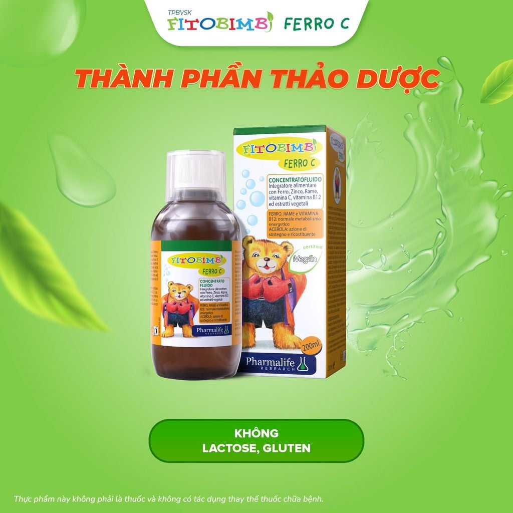 TPBVSK Kẽm sắt song hành Fitobimbi Ferro C - Bổ sung đồng thời Kẽm + Sắt cho bé