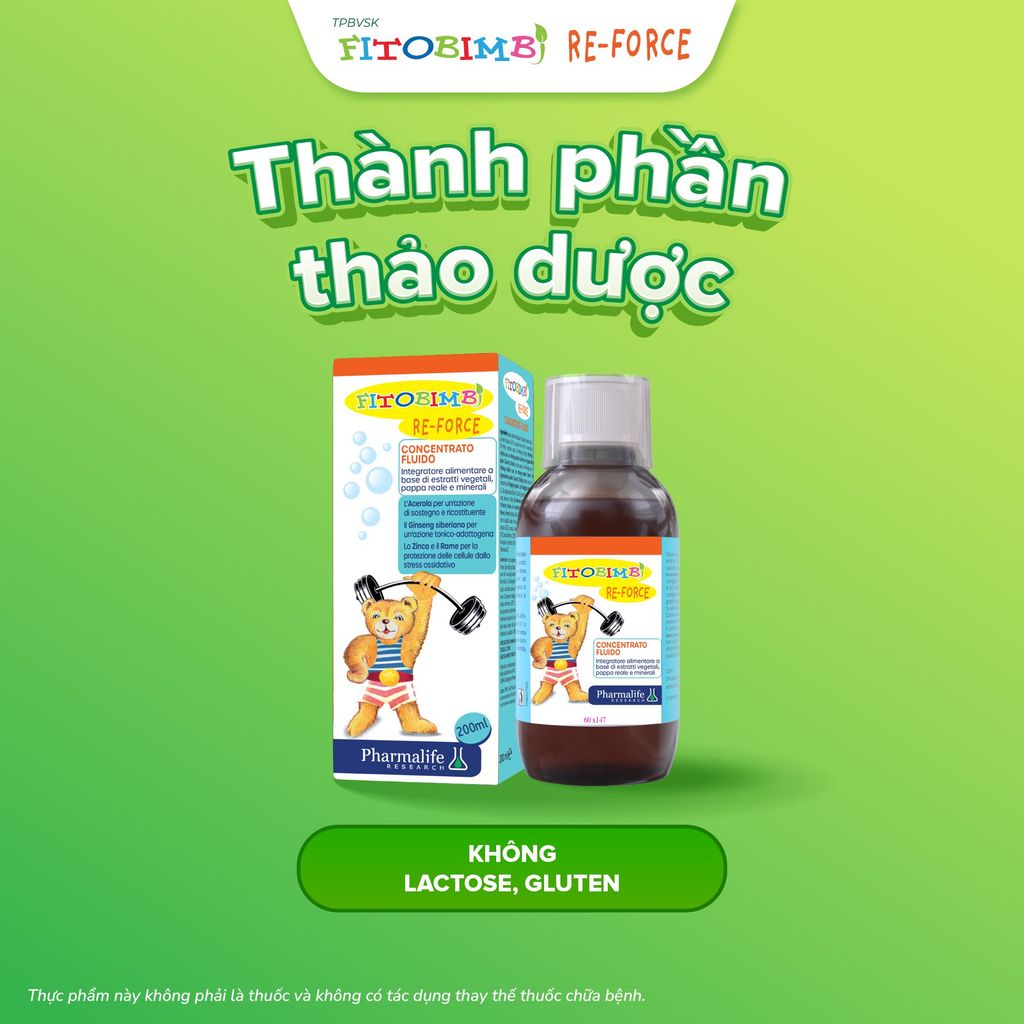 TPBVSK Fitobimbi RE-FORCE - Hỗ trợ trẻ tăng đề kháng, giảm mệt mỏi, bổ sung khoáng chất
