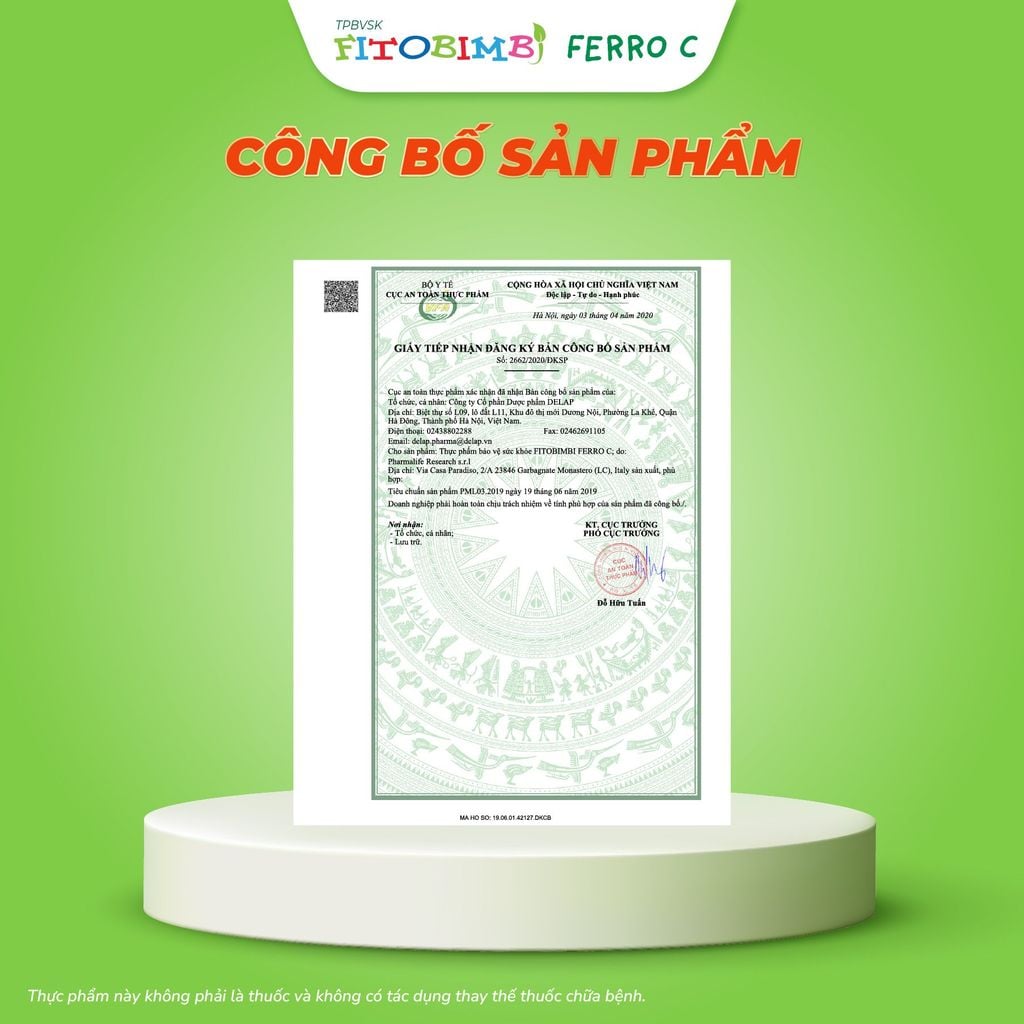 TPBVSK Kẽm sắt song hành Fitobimbi Ferro C - Bổ sung đồng thời Kẽm + Sắt cho bé