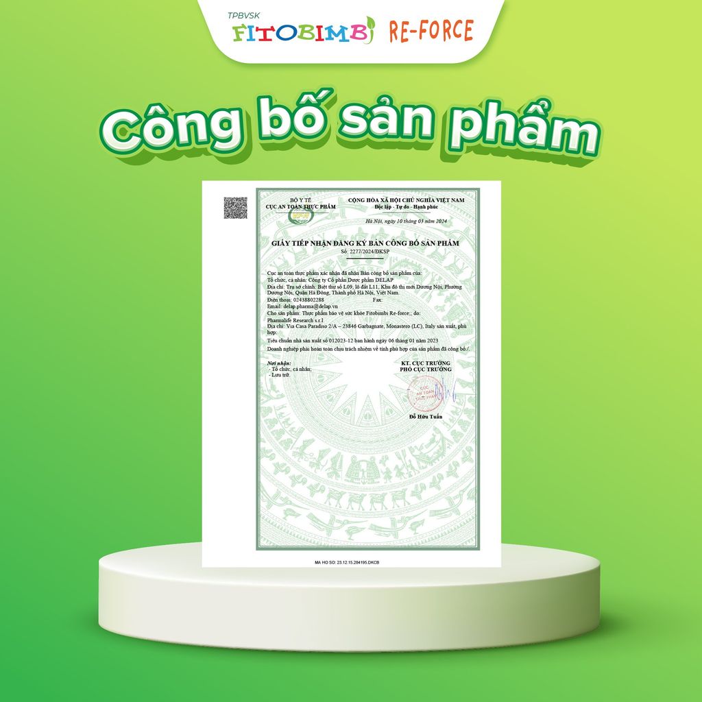 TPBVSK Fitobimbi RE-FORCE - Hỗ trợ trẻ tăng đề kháng, giảm mệt mỏi, bổ sung khoáng chất