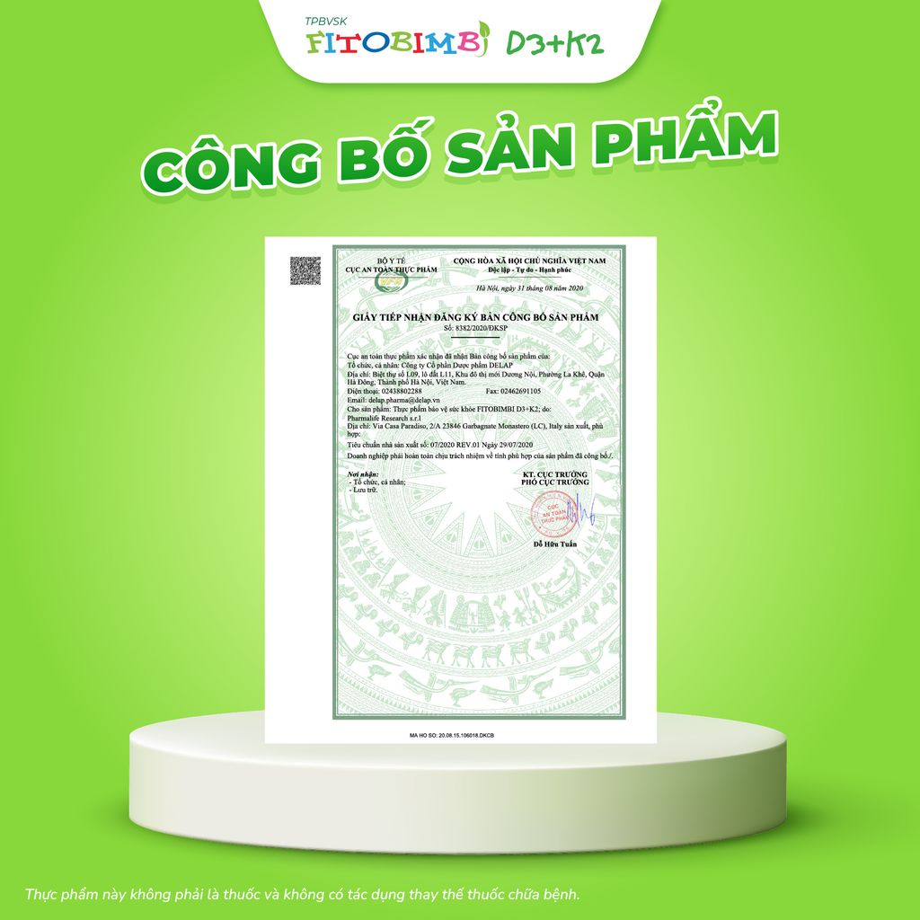 TPBVSK Fitobimbi D3K2 - Hỗ trợ xương răng chắc khoẻ