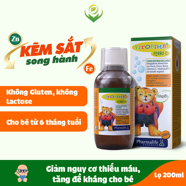 Kẽm sắt song hành Fitobimbi Ferro C - Bổ sung đồng thời Kẽm + Sắt cho bé