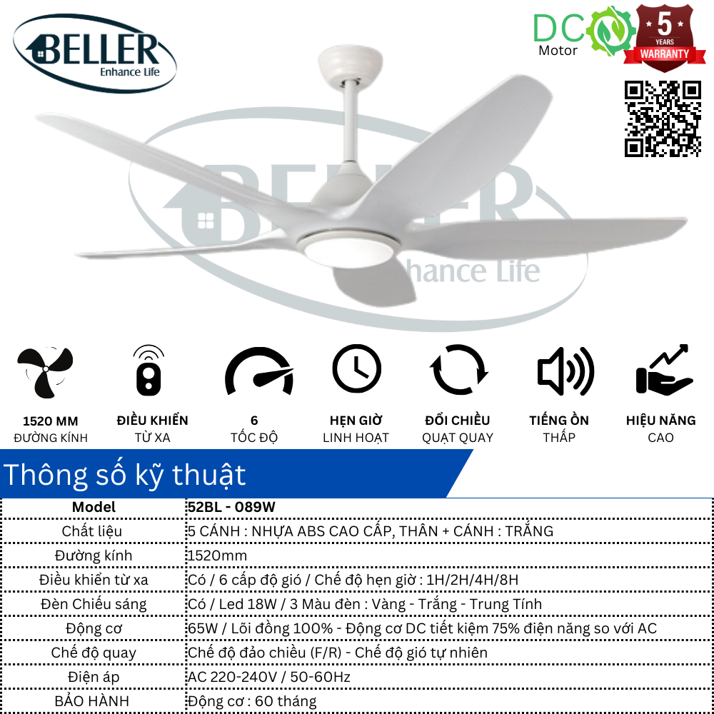  Quạt trần Beller 52BL – 089 