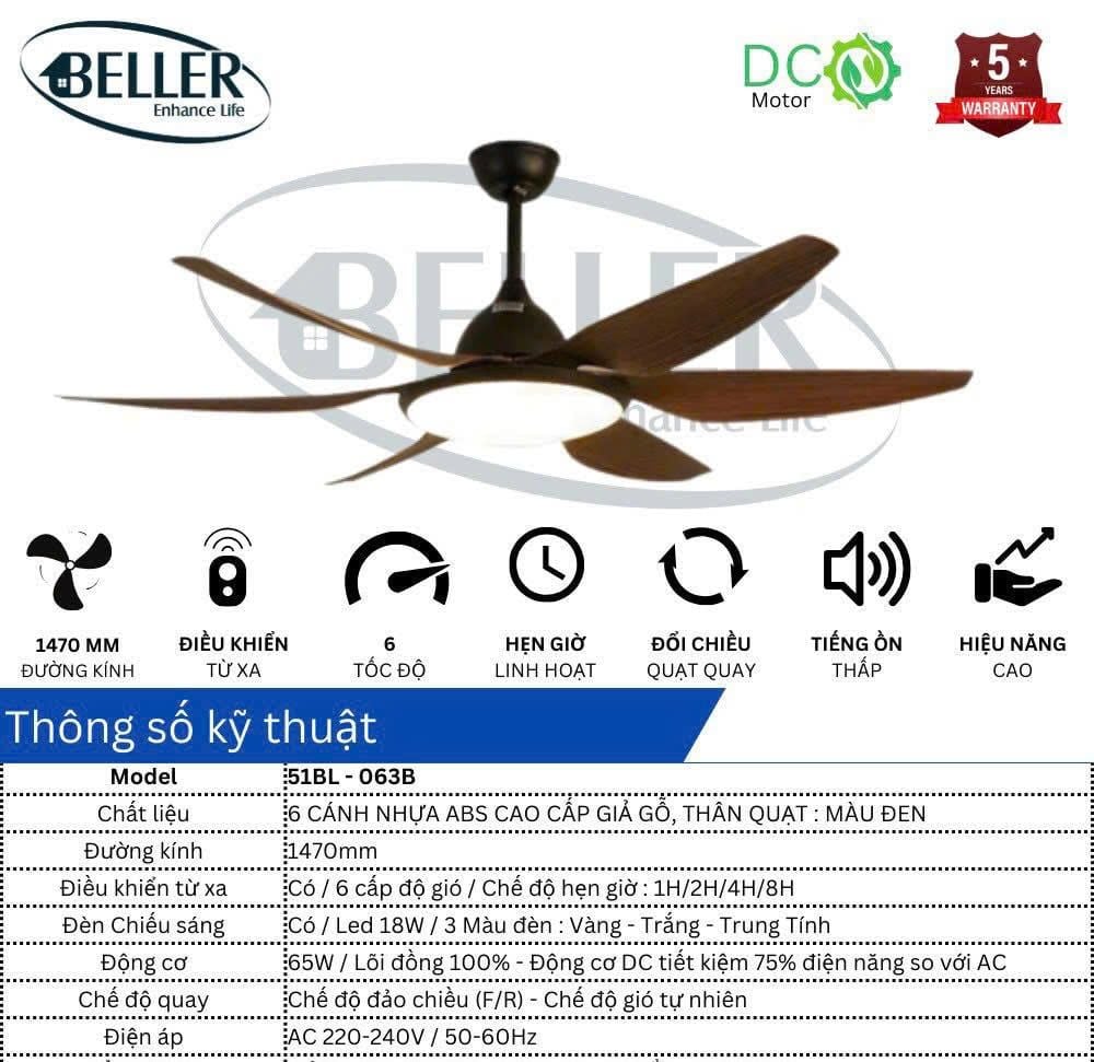  Quạt trần Beller 51BL – 063B 