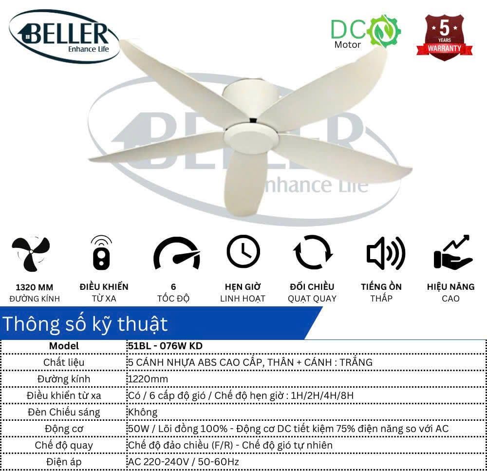  Quạt trần Beller 51BL – 076W KD 