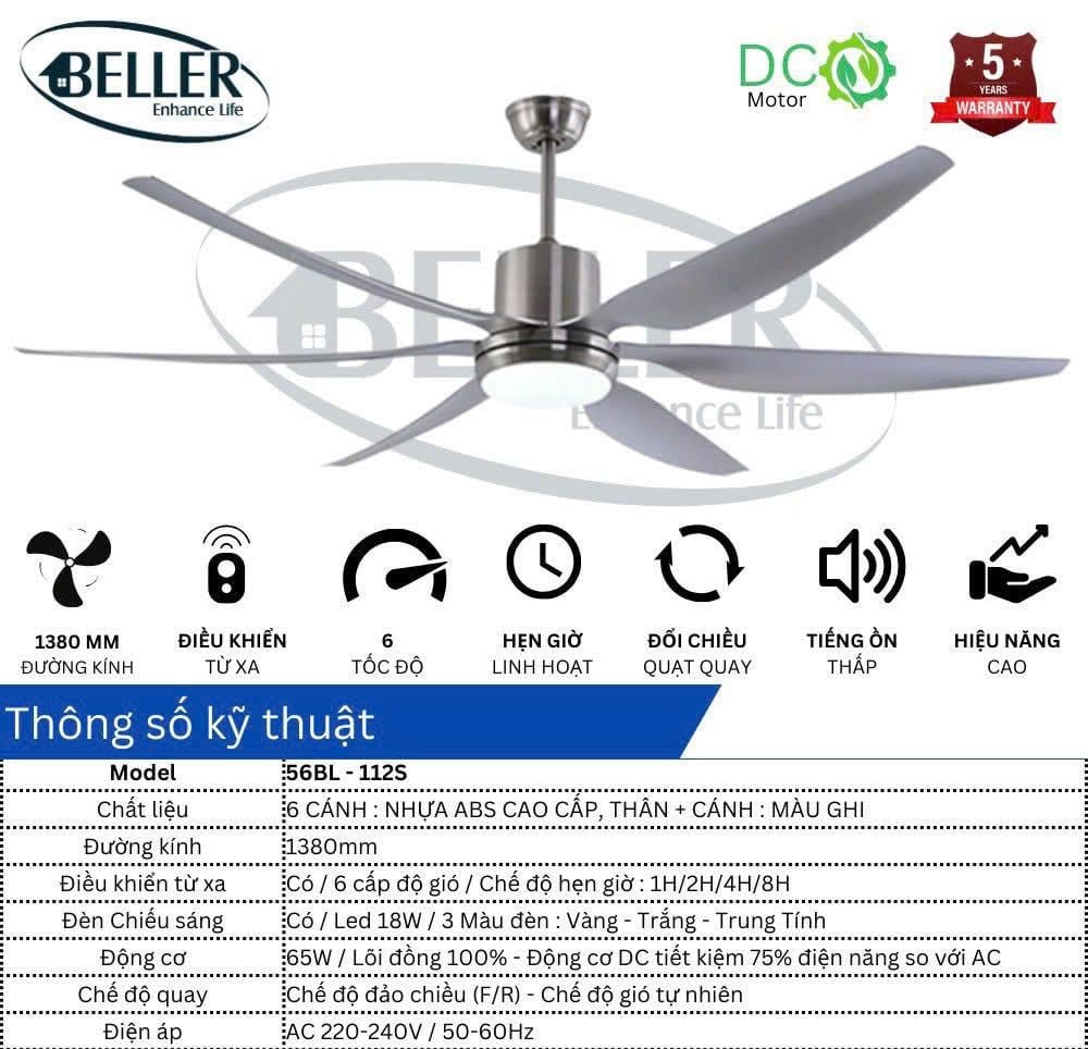  Quạt trần Beller 52BL – 122S 
