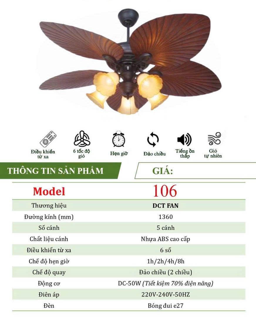  Quạt trần phong cách Indochine DCT Fan 106 