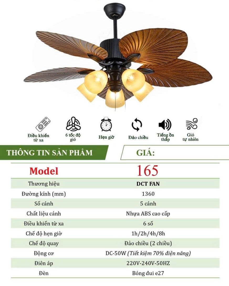  Quạt trần phong cách Indochine DCT Fan 165 