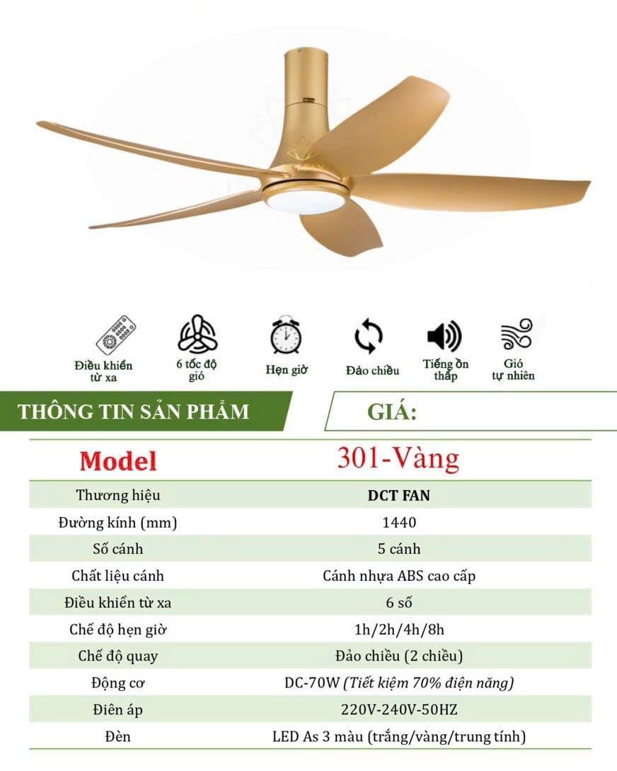  Quạt trần 5 cánh DCT Fan 301 Vàng 