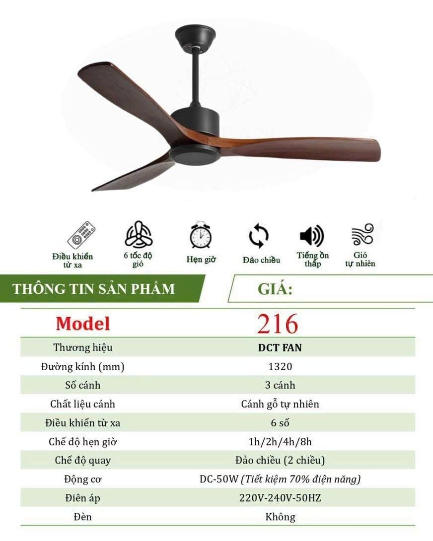  Quạt trần 3 cánh DCT Fan 216 