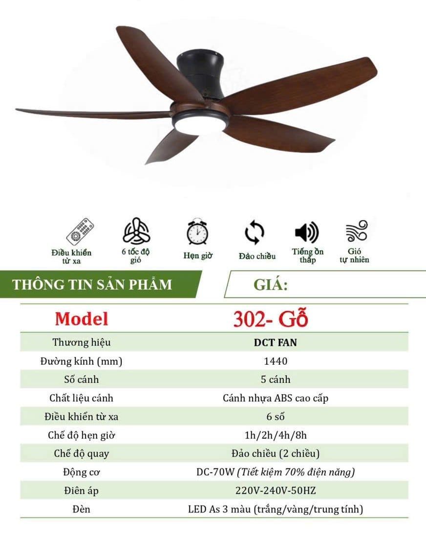  Quạt trần 5 cánh DCT Fan 302 Gỗ 