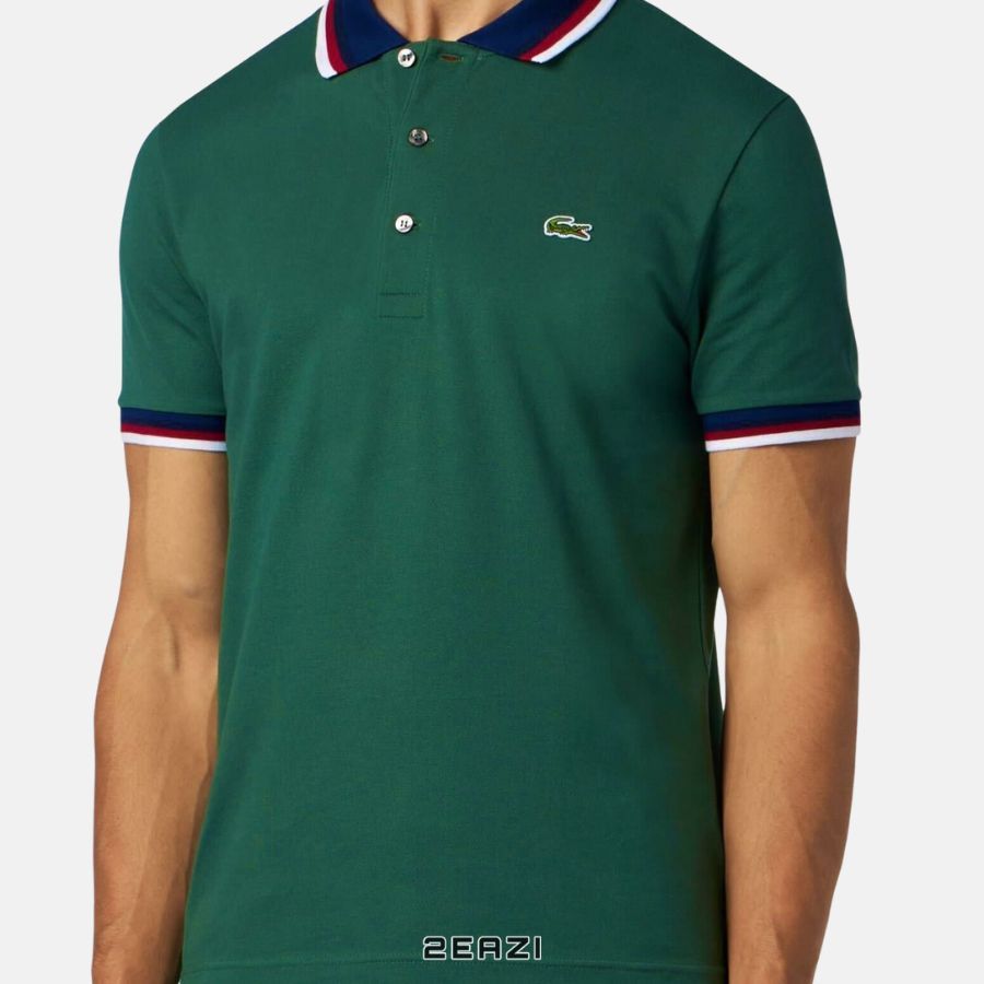  Áo Lacoste Men's Regular Fit Stretch Cotton Piqué Contrast Collar Polo PH3461Màu Xanh Lá 