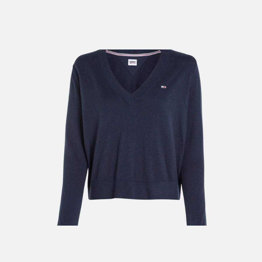  Áo Tommy Hilfiger Women's V-neck Textured Sweater DW0DW16535 Màu Xanh Navy 