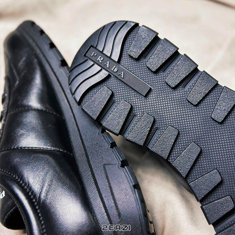  Giày Prada Plain Leather Logo Sneakers 2EG366 Màu Đen 