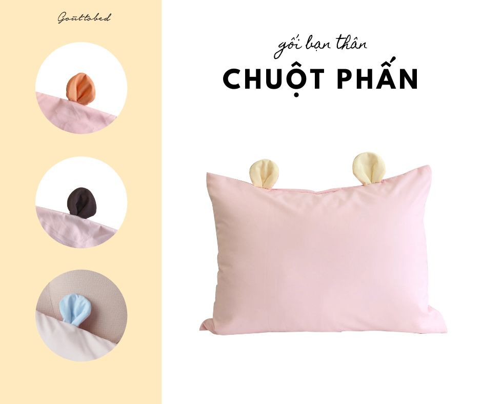  Vỏ gối tai chuột Premium Cotton hồng phấn 