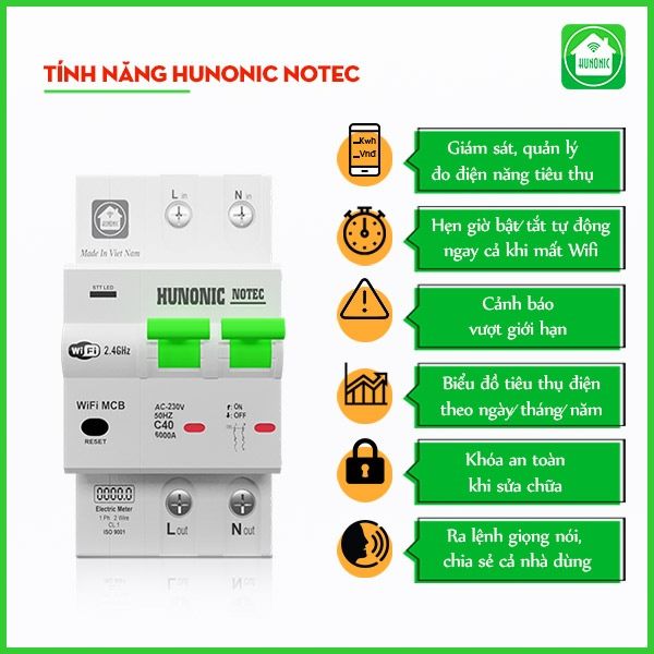 Aptomat đo năng lượng Hunonic Notec 40A
