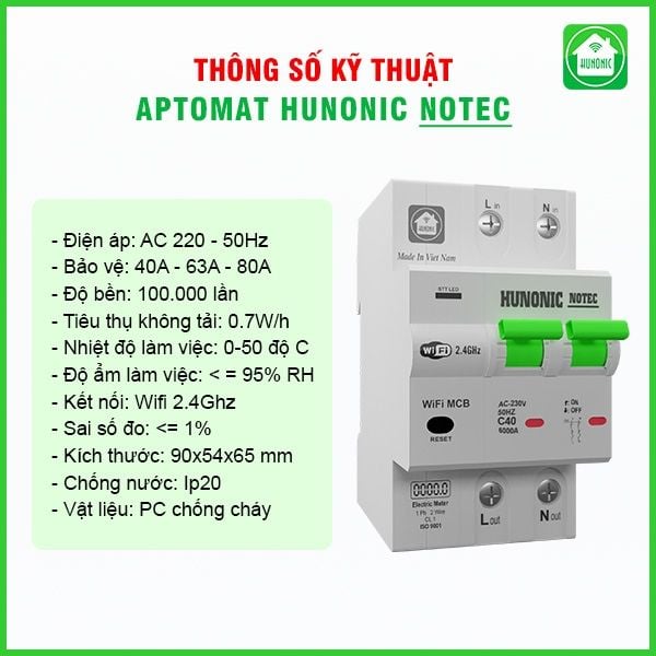 Aptomat đo năng lượng Hunonic Notec 40A
