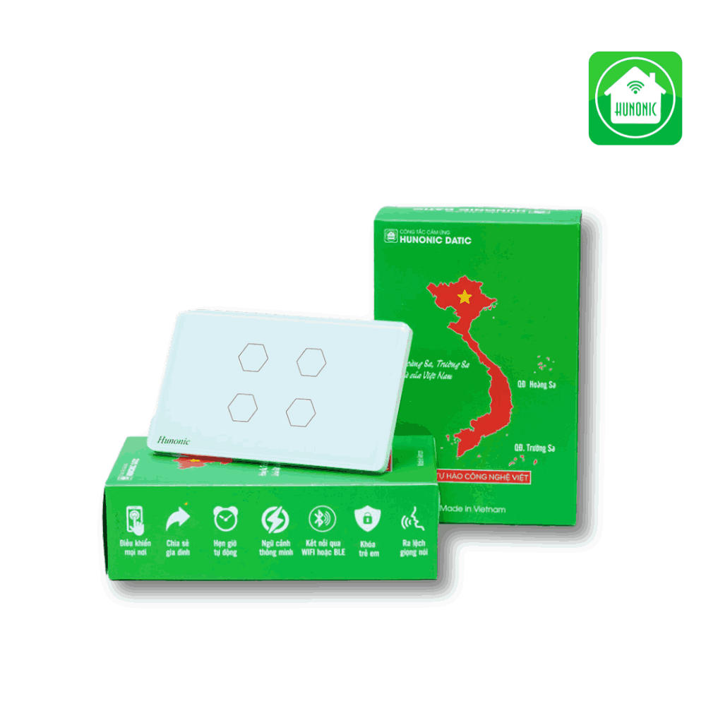 Công Tắc Cảm Ứng 4 Nút Bluetooth Mesh Hunonic Datic Màu Đen/Trắng