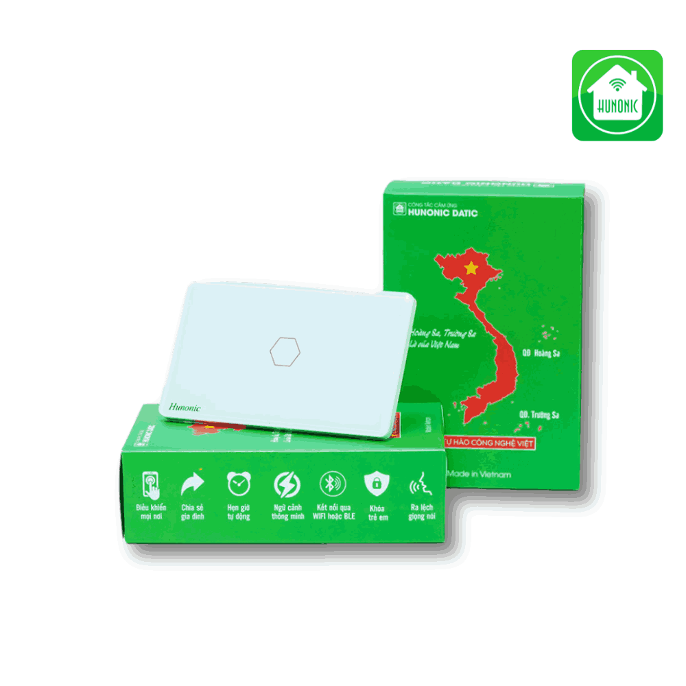 Công Tắc Cảm Ứng 1 Nút Bluetooth Mesh Hunonic Datic Màu Đen/Trắng