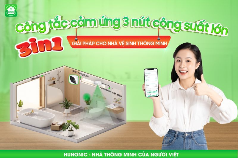Công Tắc Wifi 3 Nút Liên Kết Nhà Vệ Sinh Thông Minh Màu Đen/Trắng