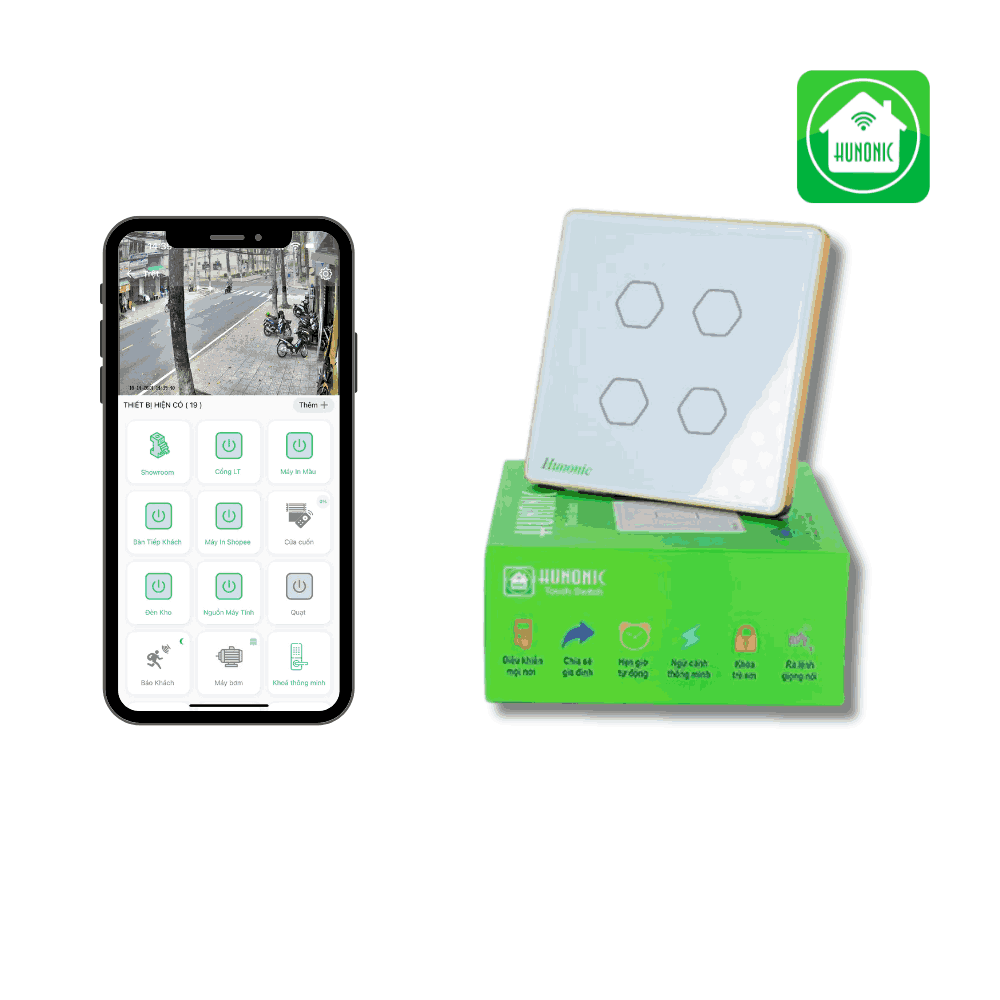 Công tắc cảm ứng Wifi Hunonic 4 Nút - Màu Đen/Trắng