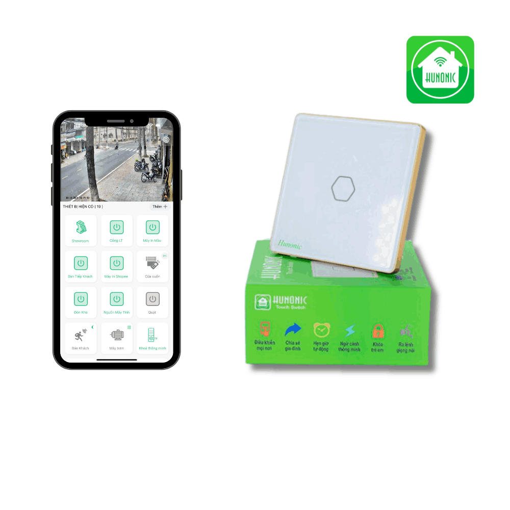 Công Tắc cảm ứng WiFi Hunonic 1 Nút - Màu Đen/Trắng