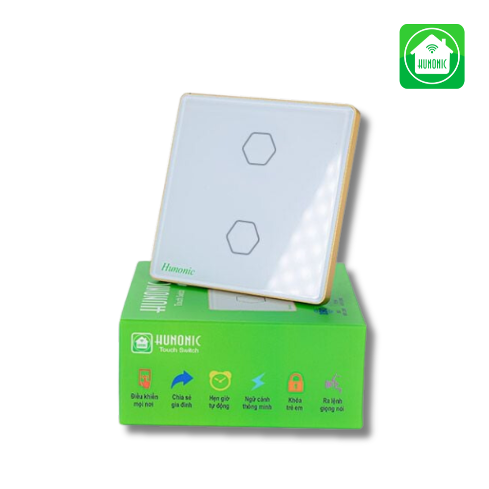 Công tắc cảm ứng Wifi Hunonic 2 Nút - Màu Đen/Trắng