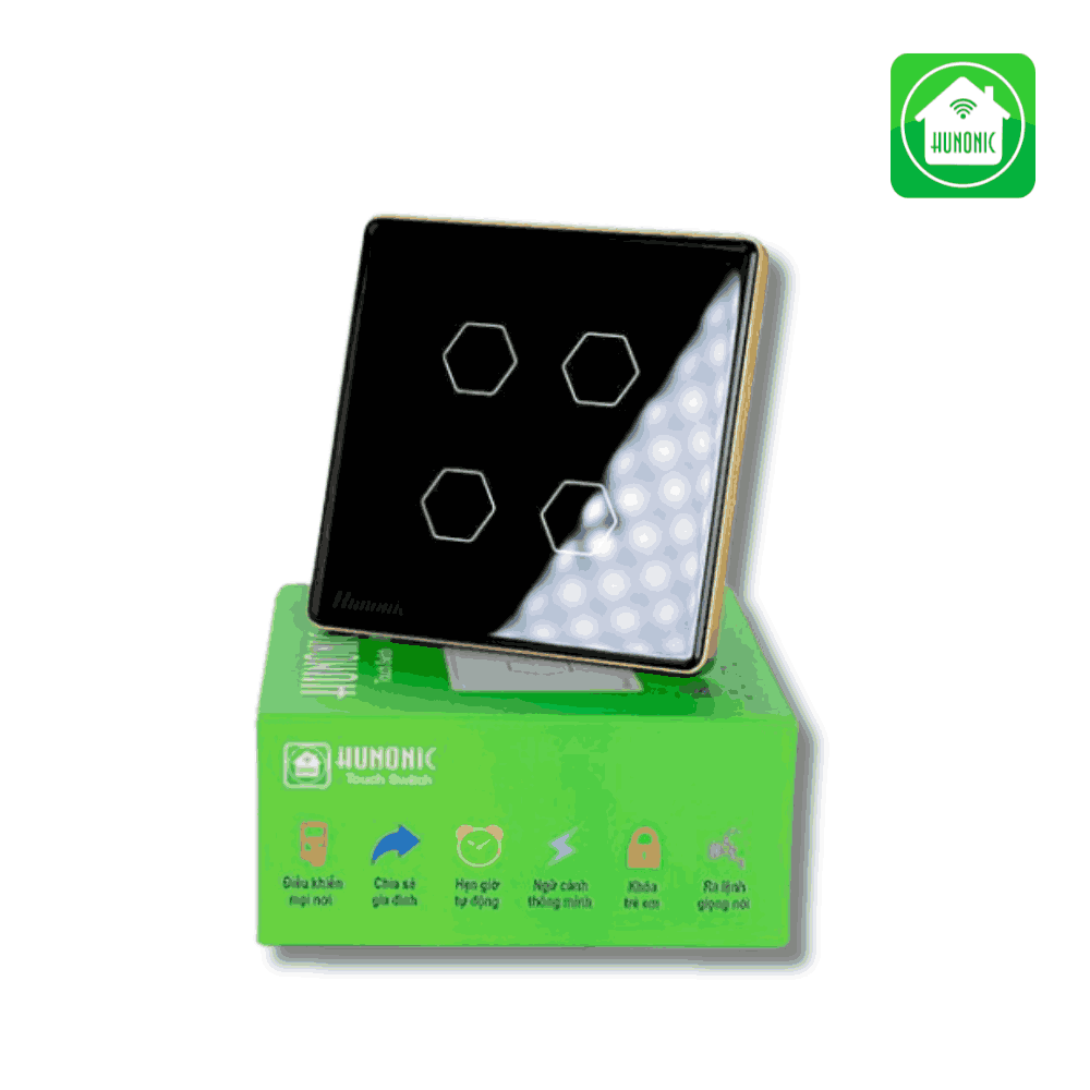 Công tắc cảm ứng Wifi Hunonic 4 Nút - Màu Đen/Trắng