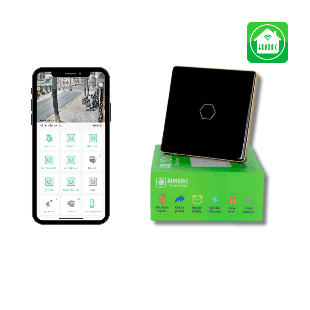 Công Tắc cảm ứng WiFi Hunonic 1 Nút - Màu Đen/Trắng