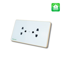 Ổ Cắm Mặt Kính - 2 Ổ 3 Chấu Có Tiếp Địa Viền Vàng Đen/Trắng