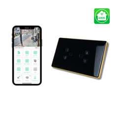 Ổ Cắm Mặt Kính - 2 Ổ 3 Chấu Có Tiếp Địa Viền Vàng Đen/Trắng