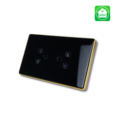 Ổ Cắm Mặt Kính - 2 Ổ 3 Chấu Có Tiếp Địa Viền Vàng Đen/Trắng