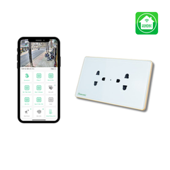 Ổ Cắm Mặt Kính - 2 Ổ 3 Chấu Có Tiếp Địa Viền Vàng Đen/Trắng