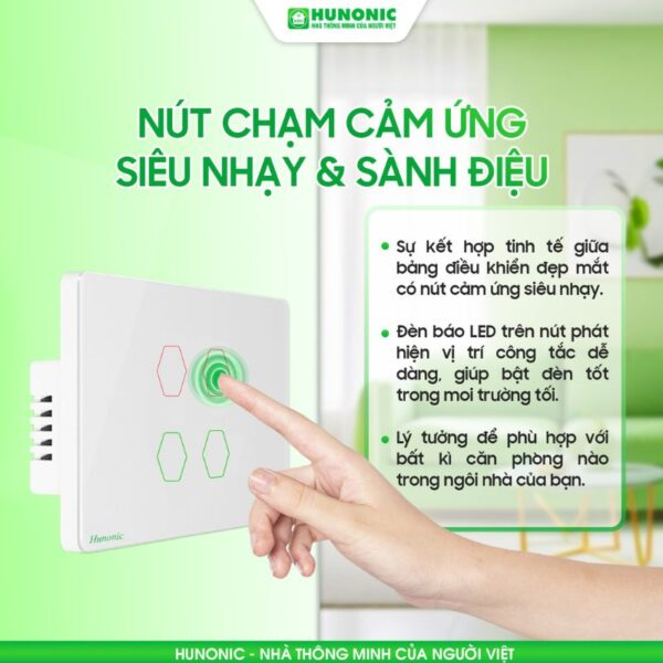 Công Tắc Cảm Ứng 2 Nút Wifi Hunonic Datic Màu Đen/Trắng