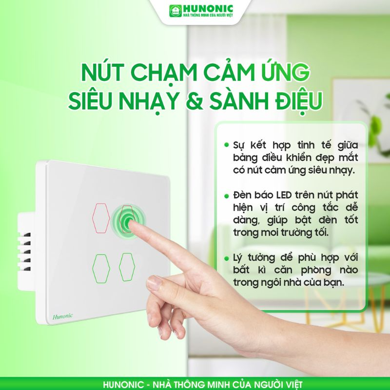 Công Tắc Cảm Ứng 3 Nút Bluetooth Mesh Hunonic Datic Màu Đen/Trắng