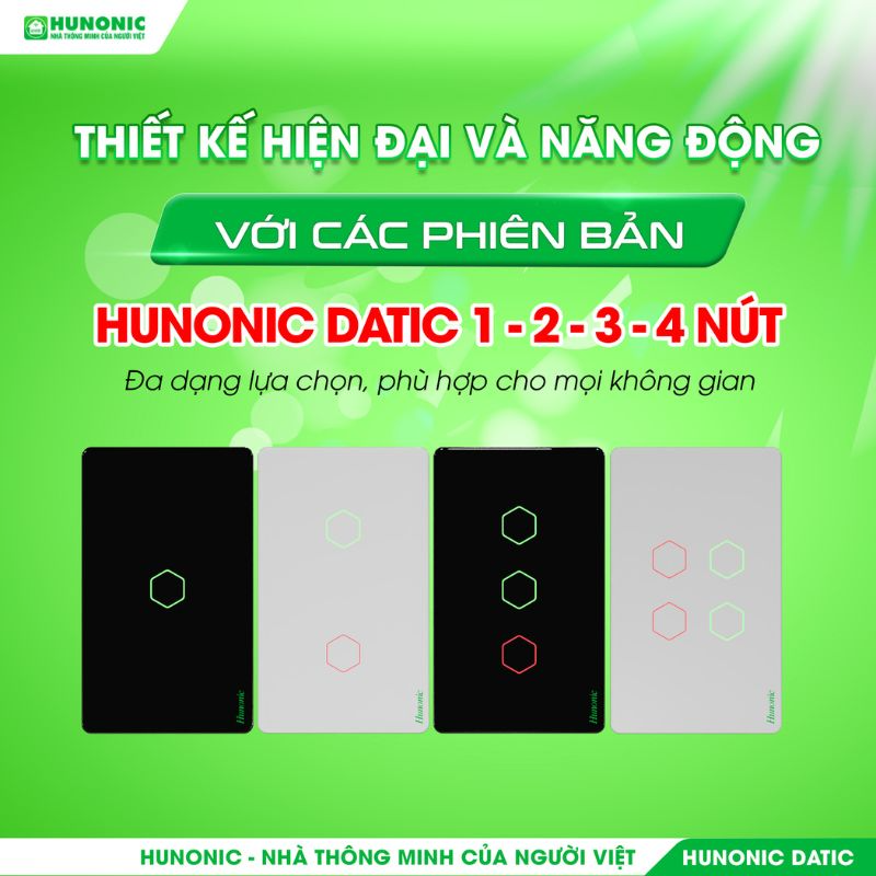 Công Tắc Cảm Ứng 2 Nút Wifi Hunonic Datic Màu Đen/Trắng