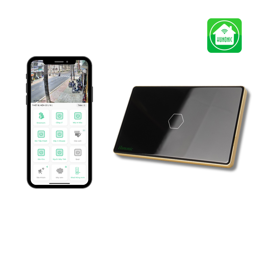 Công Tắc cảm ứng WiFi Hunonic 1 Nút - Màu Đen/Trắng