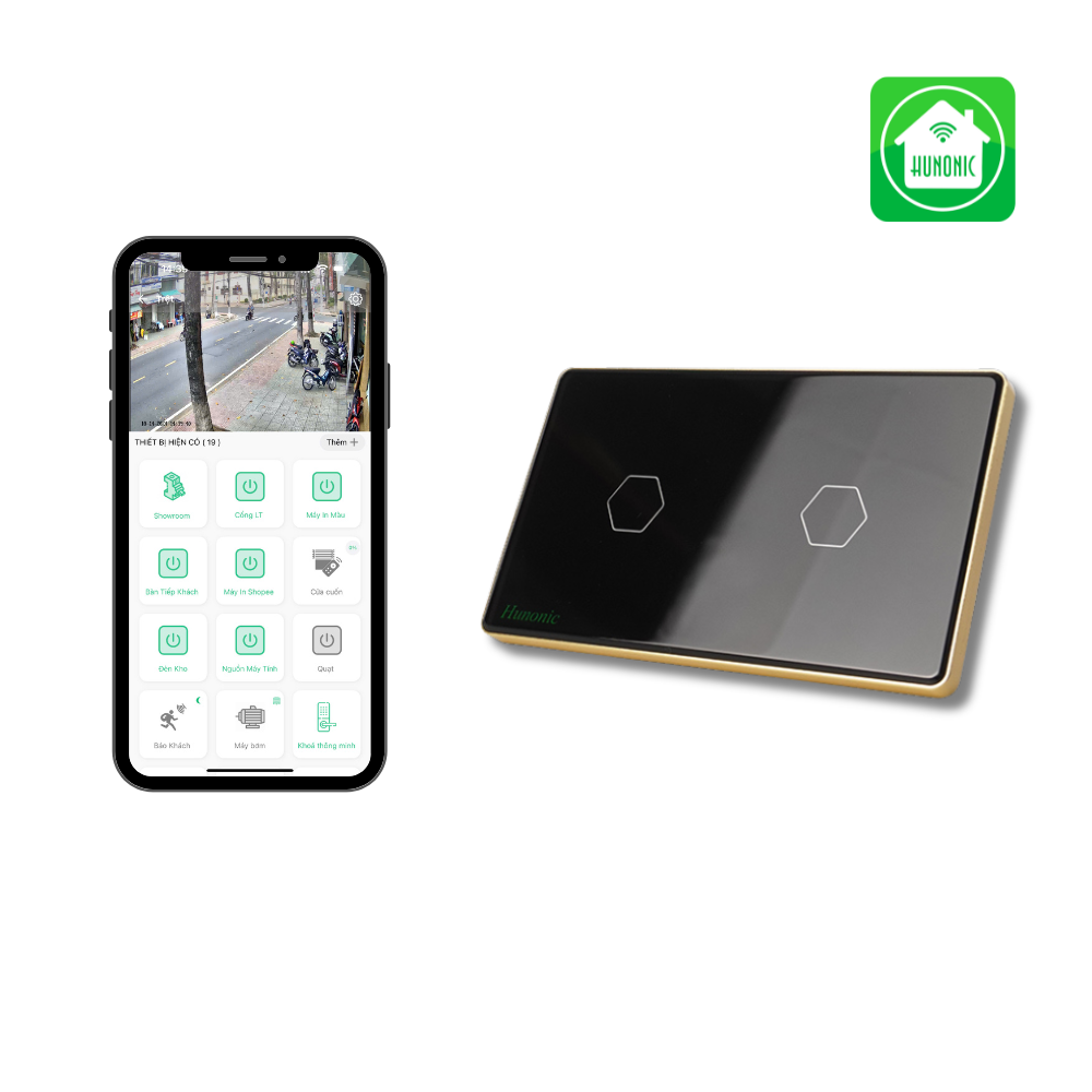 Công tắc cảm ứng Wifi Hunonic 2 Nút - Màu Đen/Trắng