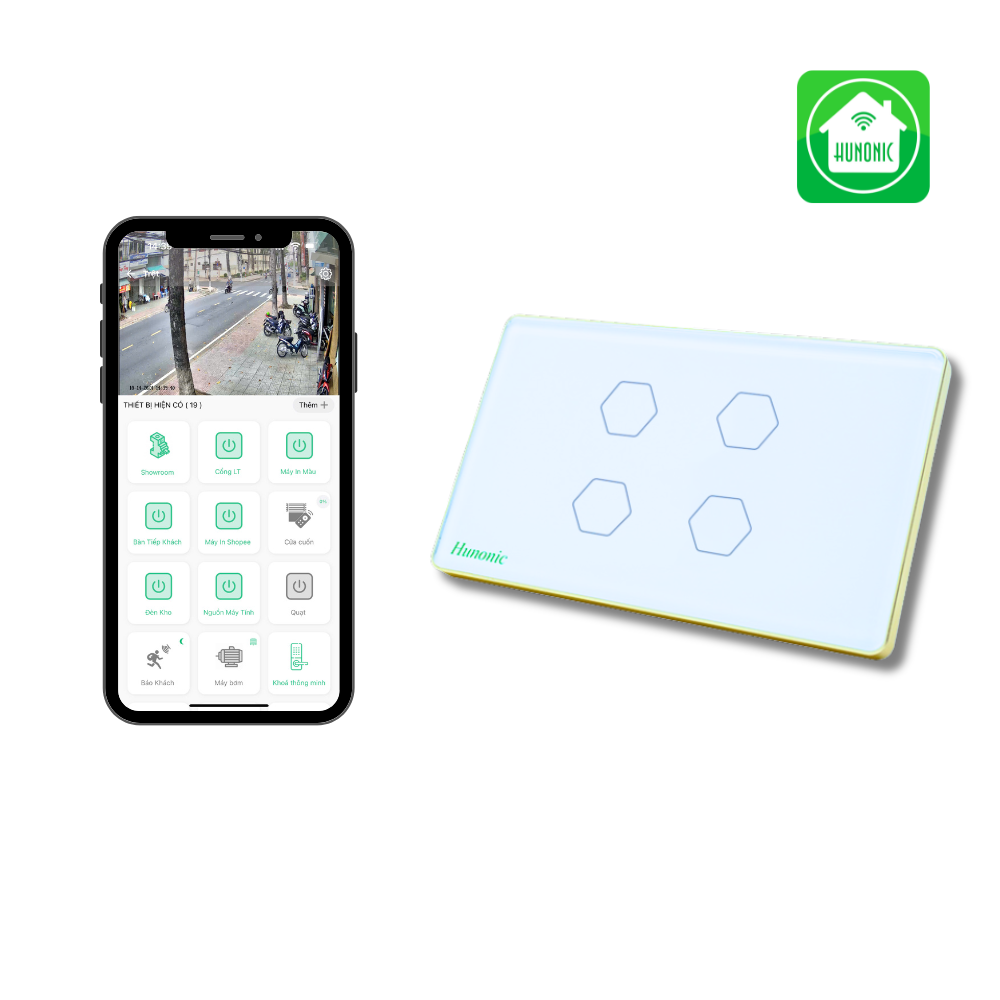 Công tắc cảm ứng Wifi Hunonic 4 Nút - Màu Đen/Trắng