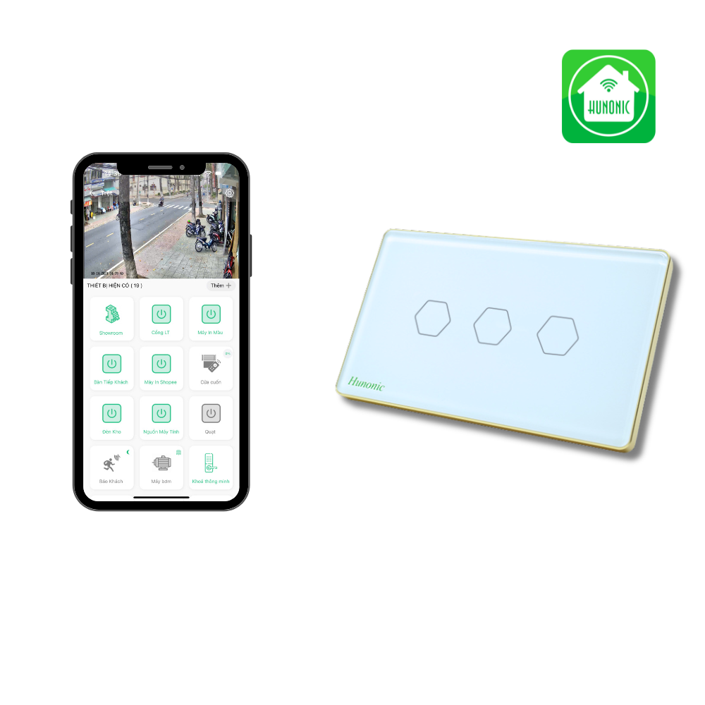 Công tắc cảm ứng Wifi Hunonic 3 Nút - Màu Đen/Trắng