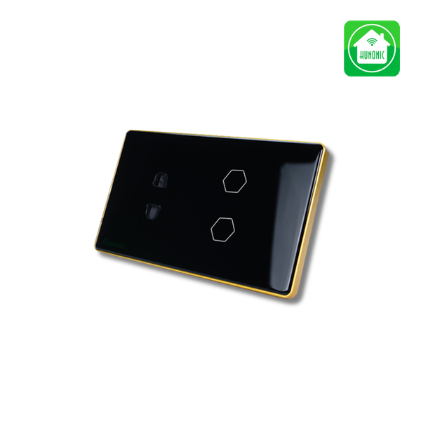 Công tắc cảm ứng Wifi Hunonic 2 Nút 1 Ổ, Hình Chữ Nhật - Màu Đen/Trắng
