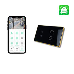 Công tắc cảm ứng Wifi Hunonic 2 Nút 1 Ổ, Hình Chữ Nhật - Màu Đen/Trắng