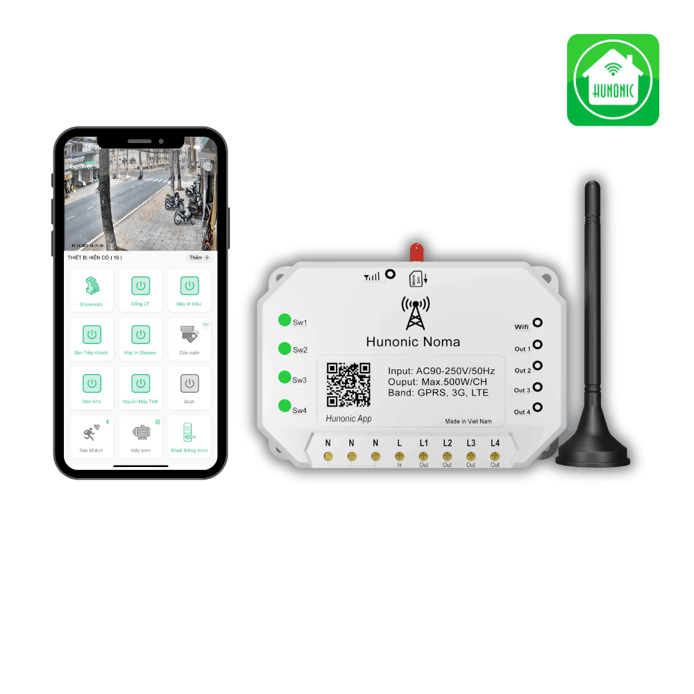 Công tắc Hunonic Noma 4CH | Dùng sim 4G