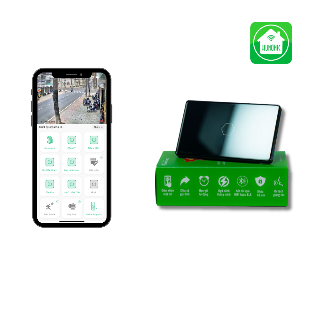 Công Tắc Cảm Ứng 1 Nút Wifi Hunonic Datic Màu Đen/Trắng
